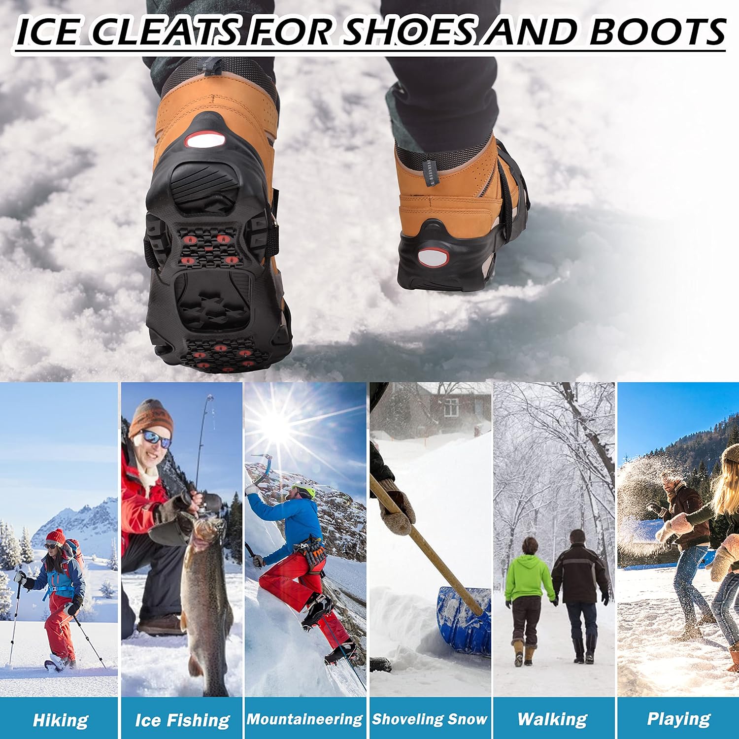 Ice Cleats for Shoes and Boots Tungsten Crampons Snow Traction Cleats Anti Slip Shoes Grippers with Reflective Heel for Men Women Winter Walking on Snow and Ice