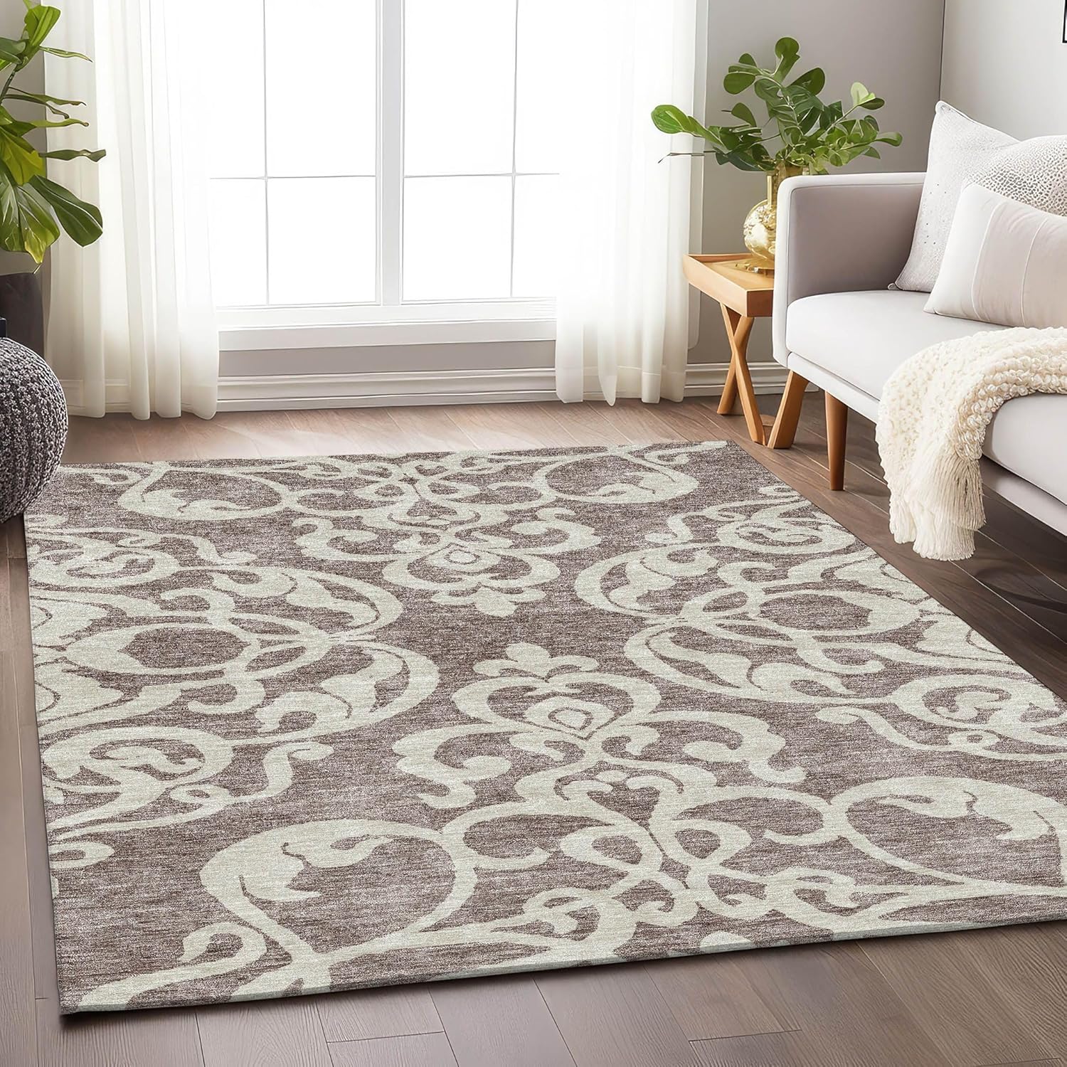Addison Rugs Mayfield AMF973 Beige 1'8" x 2'6" Indoor Premium Machine Washable Rug, Silky Soft, Easy Clean, Non Shedding, Bedroom, Living Room, Dining Room, Kitchen, Rug