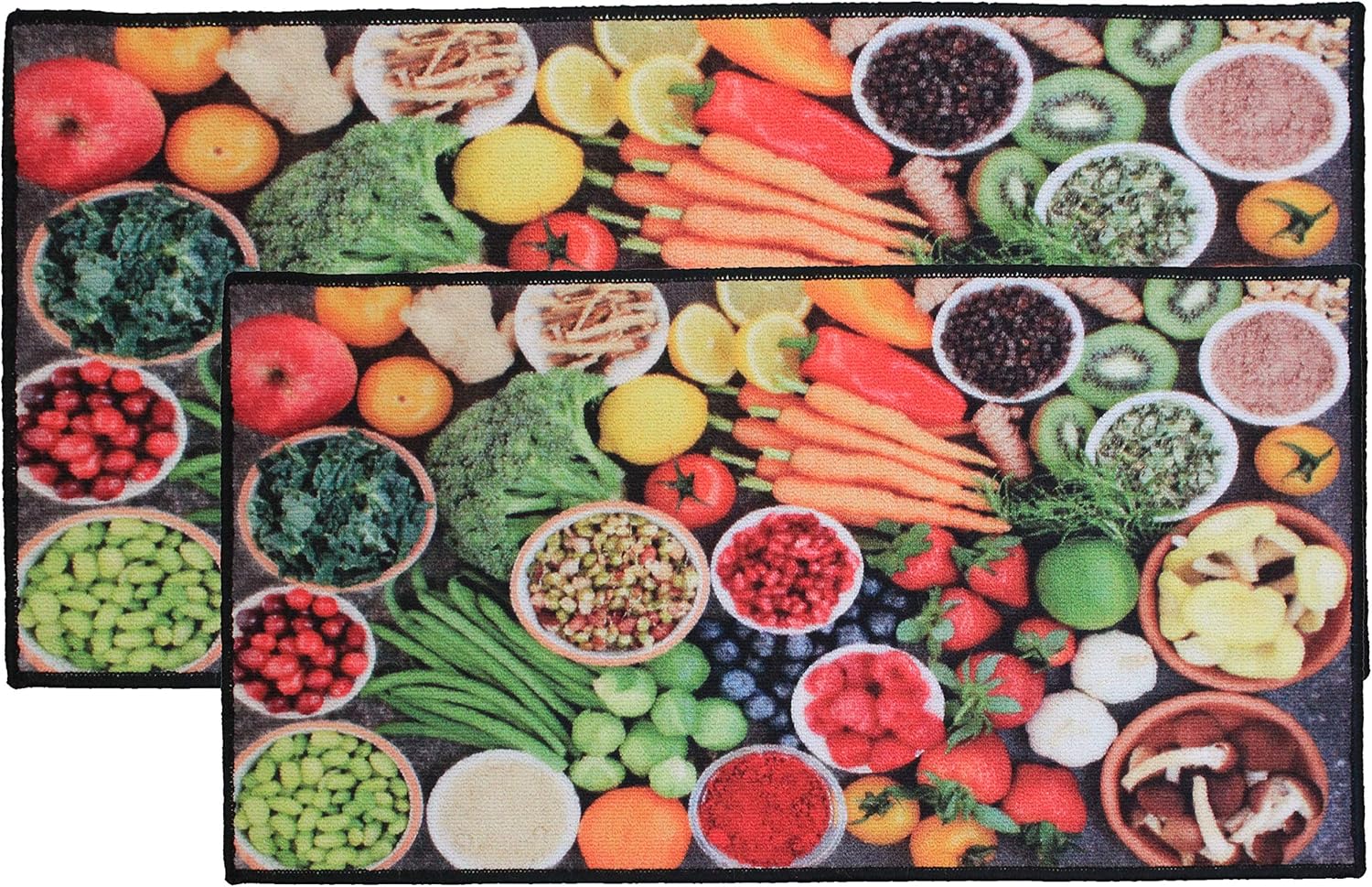 Kashi Home Kitchen Rug, Printed Area Rug, Durable Floor, Door Mat, Farmhouse Non-Slip Carpet Latex Backing Beautiful Design Dot Rooster 2pc Set (18X30 Rectangle & 20X40)