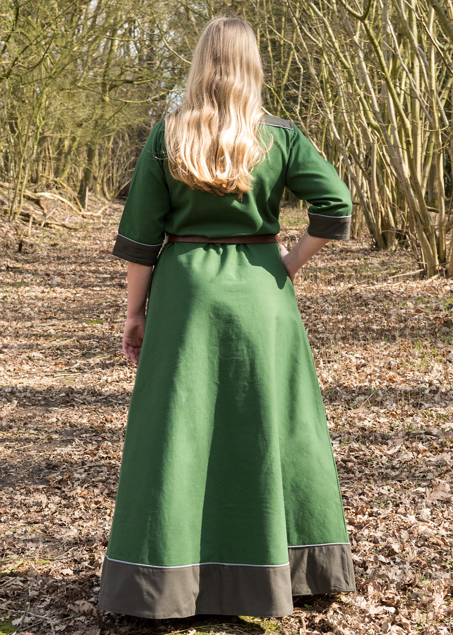 Battle-Merchant Średniowieczna sukienka damska Gesine długi | kostium Wikingów LARP | z wszytymi kieszeniami | bawełna Canvas, zielony, S