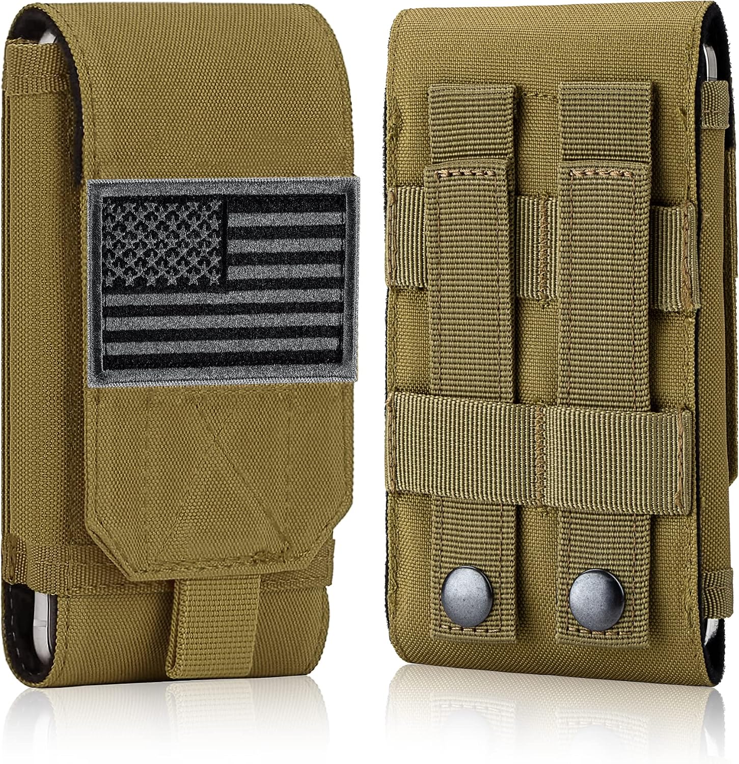 IronSeals Tactical Molle Phone Cover Case, Heavy Duty Loop Belt Holster Pouch with Flag Patch for iPhone 14 Plus/14 Pro Max/14 Pro/13 Pro Max/13 Pro/13/12 Pro Max/11 Pro Max/Xs Max
