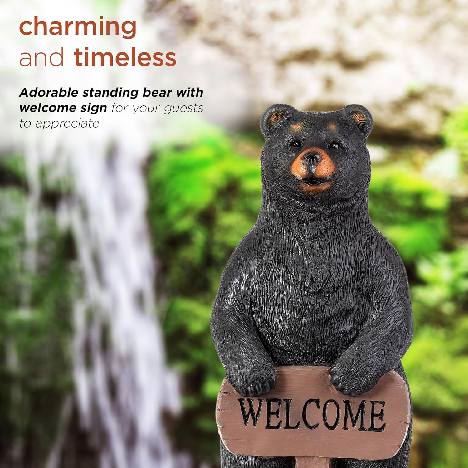 36" Tall Black Bear Lawn Decoration with Welcome Sign