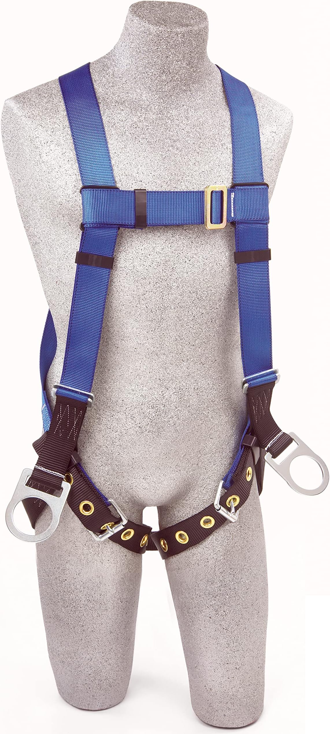 3M Protecta First AB17560 Fall Protection 5-Point Adjustment Full Body Harness, Back And Side D-Rings, Tongue Buckle Leg Straps, Universal, Blue/Black