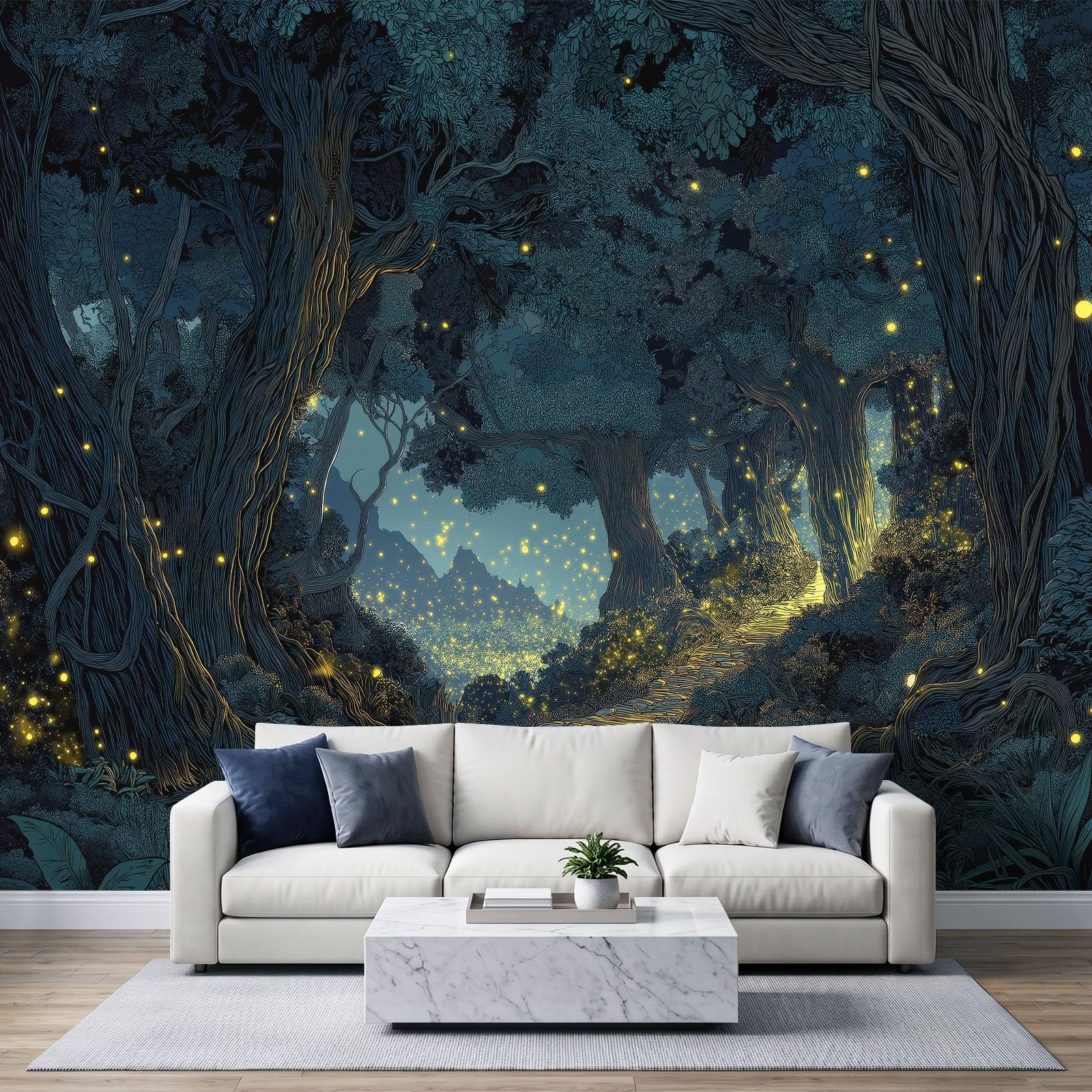 Fantasy Natura botaniczna tapeta 3D - fototapeta 3D, szer. 200 x wys. 140 cm – magiczny las, tapeta ścienna, tapeta na fizelinie, zielony las, tapeta z motywem, dekoracja ścienna dla dziewcząt i