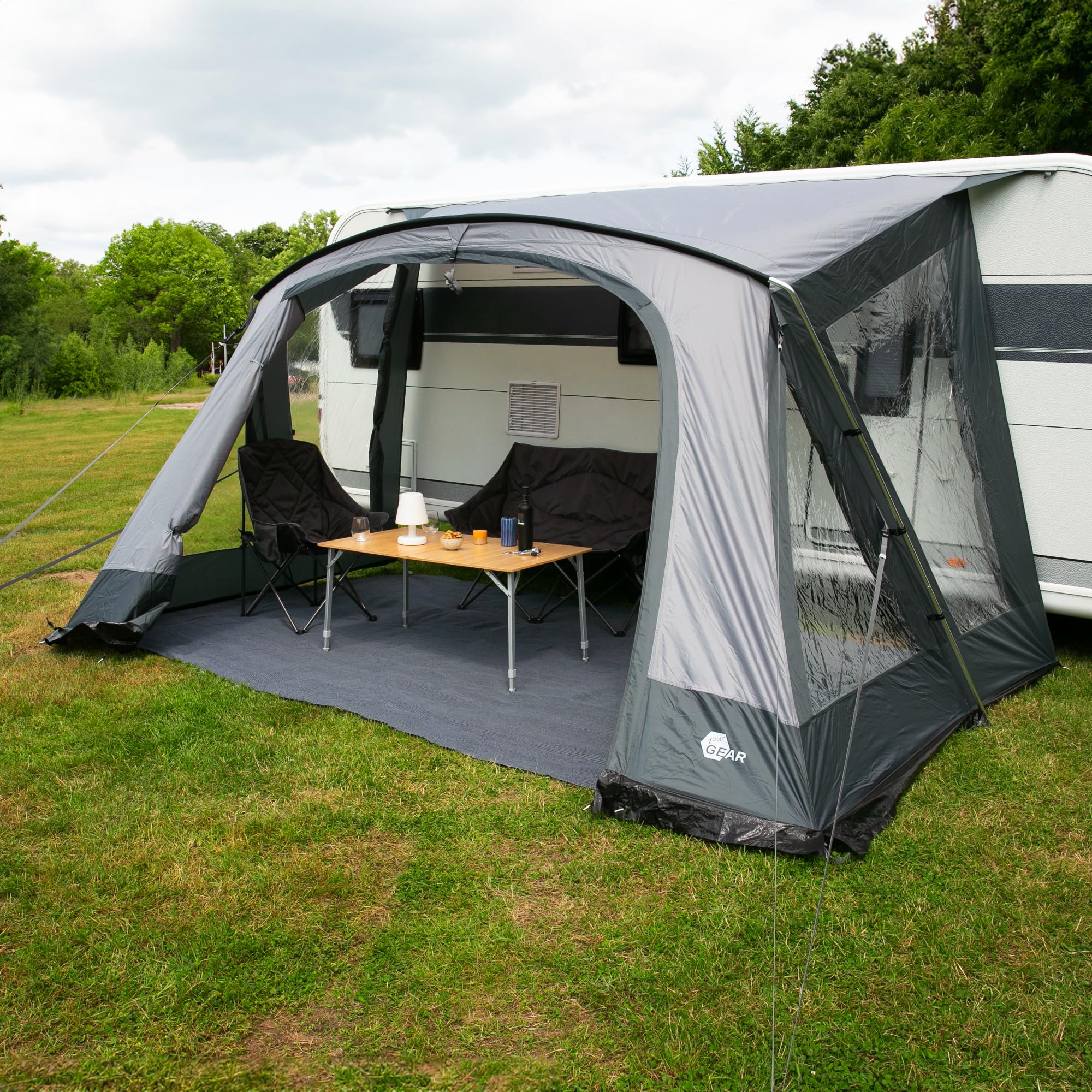 Tenda da Veranda Positano 330 di your GEAR per Roulotte con 4 Finestre e Grande Porta, UV 50+, Struttura in Alluminio, 8,2 m² di Spazio Abitabile, 4 Persone
