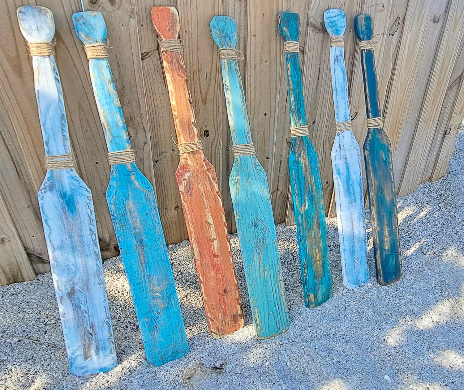 Painted Paddles Coastal Art Rustic oars, Wall Art Paddles Unique Blend of Coastal Colors Solid Wood, Beach House Handcrafted Beach Wall Hanging