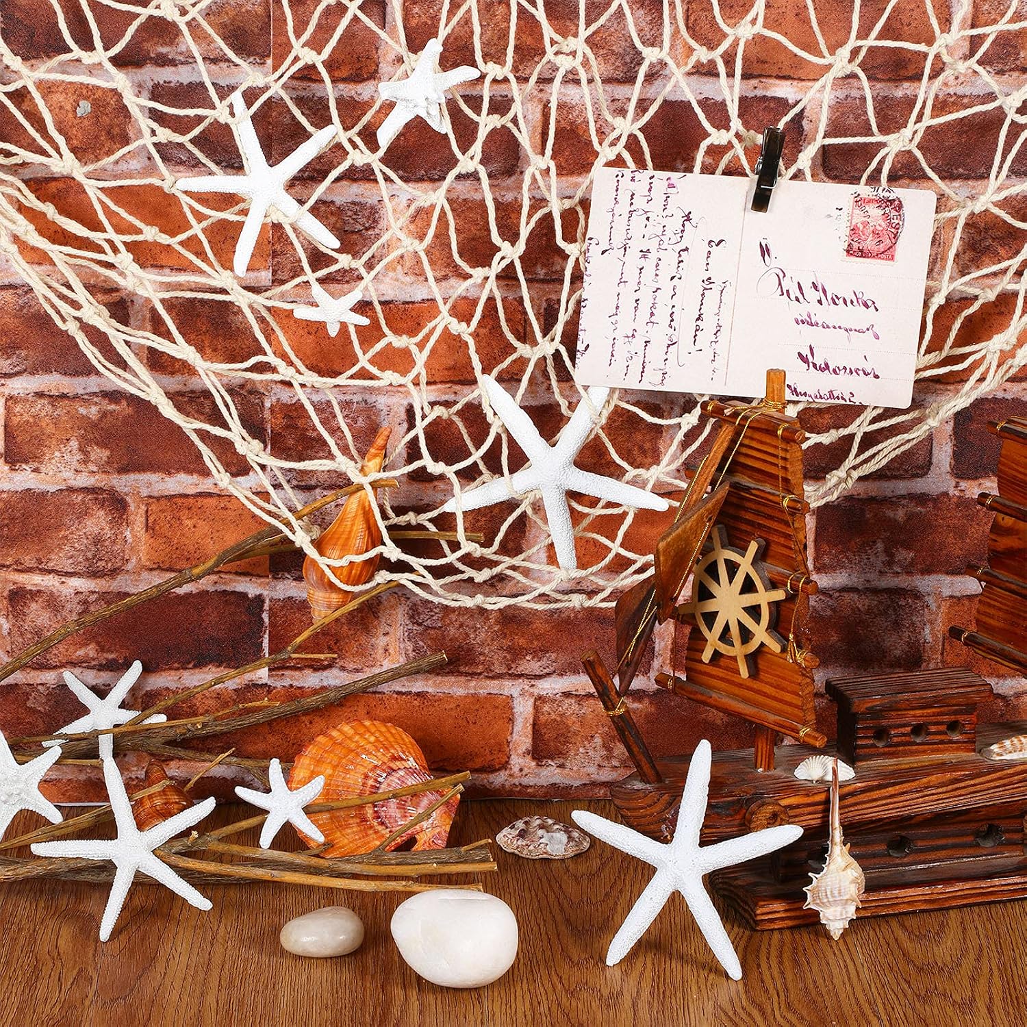 Shappy 21 Pcs Fish Net Decor Starfish Beach Ornament for Wall Table,White