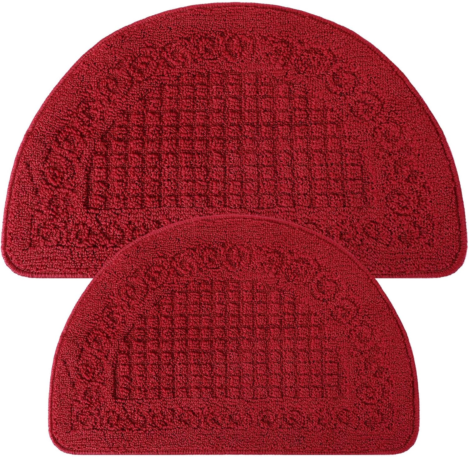 2 Pcs Red Kitchen Rugs 15 x 22 Inches 18 x 30 Inches Kitchen Mats Non Skid Washable Doormat Indoor Entrance Absorbent Standing Half Circle Carpet for Home Floor Patio Garage Door Laundry Room