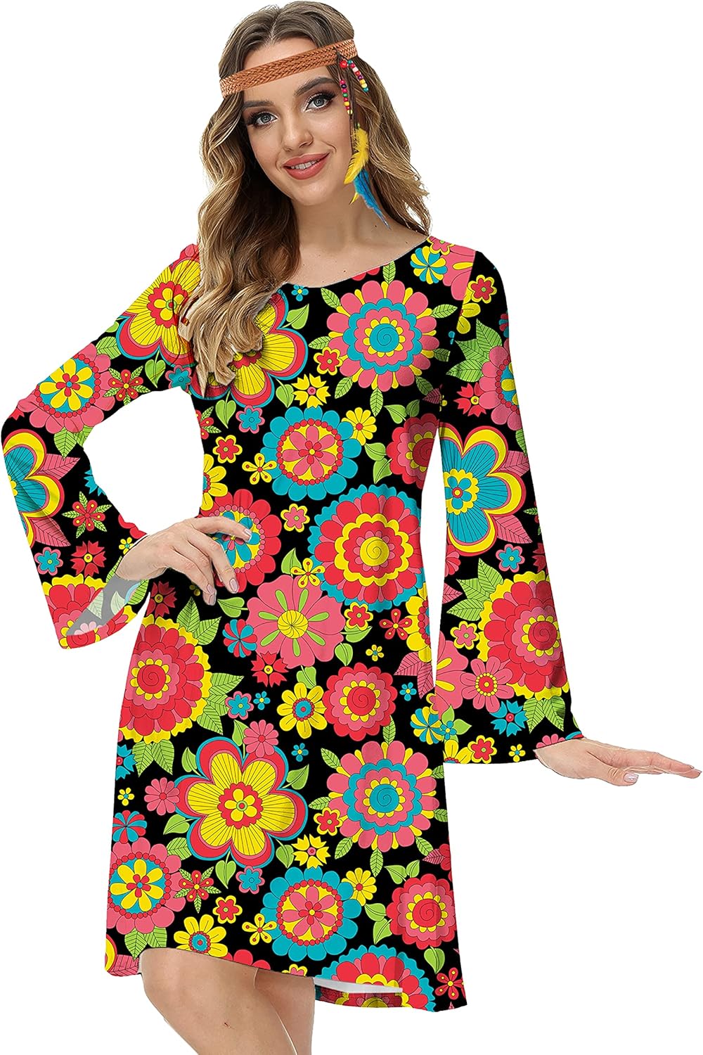 Deerose Women's 70s Hippie Costume Retro Go Go Groovy Dress - Image 6