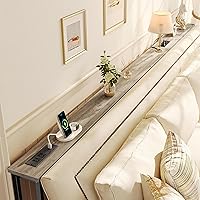 Vista 2 de SUPERJARE - Mesa de sofá con 2 tomas de corriente y puertos USB-C, mesa consola estrecha de 5.9 pulgadas con almacenamiento, extralarga, para Roble