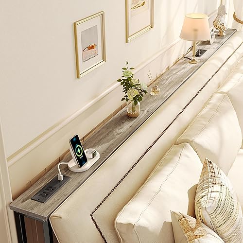 Miniatura 2 de SUPERJARE 102.3 Inch Sofa Table with 2 Power Outlets and USB-C Ports, 5.9 Inch Narrow Console Table with Storage, Extra-Long, for Entryway Hallway