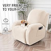 Vista 3 de Genina Funda para Silla Reclinable, Fundas Elásticas para Sillas Reclinables, Fundas para Sofá Reclinable con Rayas Jacquard, Fundas para Sofá