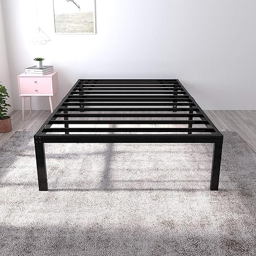 18 Inch Tall 3500lbs Heavy Duty Bed Frame Metal Platform/Maximum Storage/Mattress Foundation/Steel Slats Support/Noise Free/Box Spring Replacement,Twin