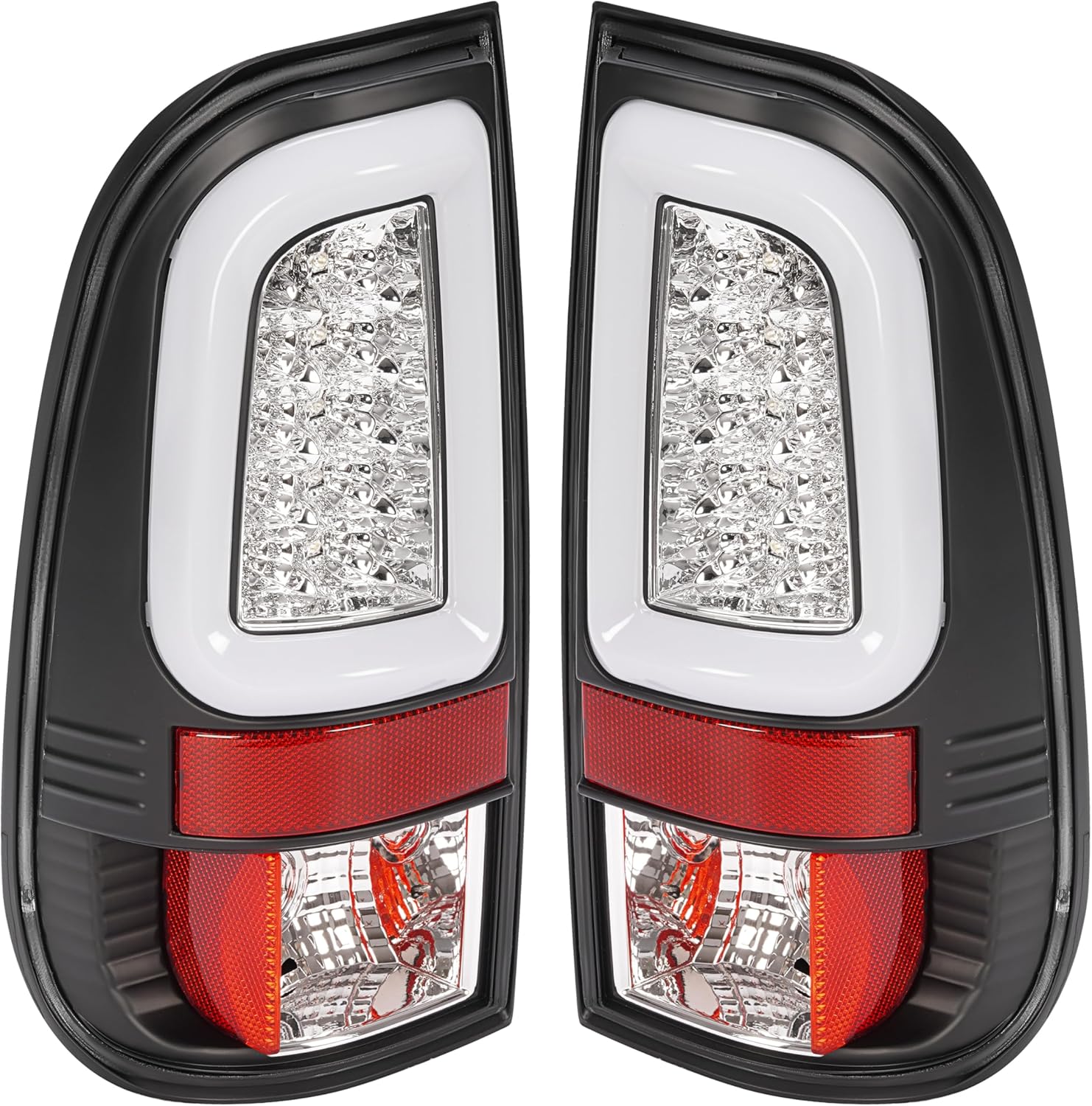 HECASA LED Pair Tail Lights Compatible with 2008-2016 Ford F250 F350 F450 F550 Super Duty Replacement for FO2800208 FO2801208 Tail Lamp w/LED Tube Bar LH & RH - Smoke Lens Chrome Housing