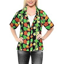 LA LEELA Women's Short Sleeve Hawaiian Blouse Shirt
