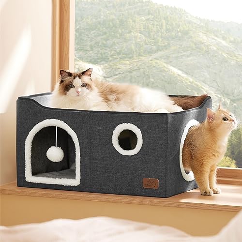 Miniatura 176 de Bedsure Casa para gatos de 2 pisos, condominios para gatos de interior con almohadilla para rascar y colgar bolas esponjosas, muebles pequeños