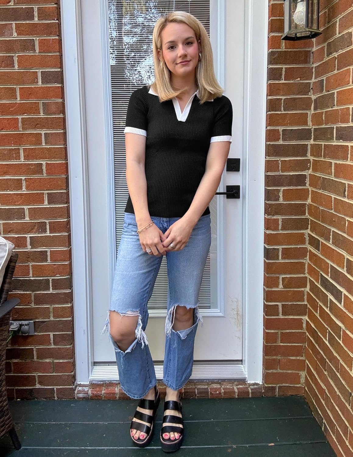 ZESICA Women's Short Sleeve V Neck T Shirts 2026 Summer Ribbed Knit Slim Fitted Basic Solid Color Tee Tops - Image 5