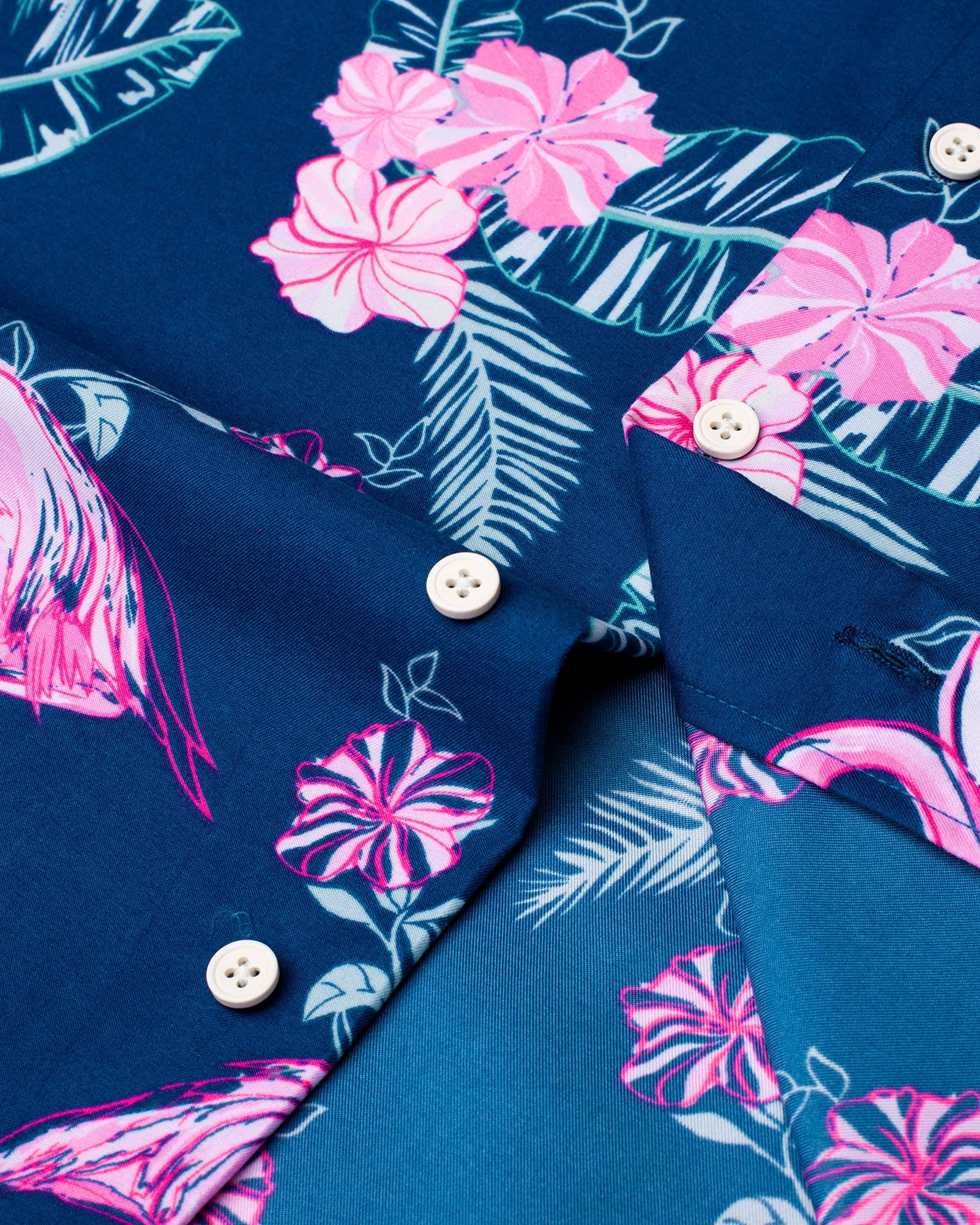 J.VER Herren Hawaiihemd Kurzarm Party Hemd Casual Flamingo Floral Strandhemd Bügelfrei Button Down Kurzarm Hawaii Shirt und Shorts Faltenfrei Urlaub Hemd Set