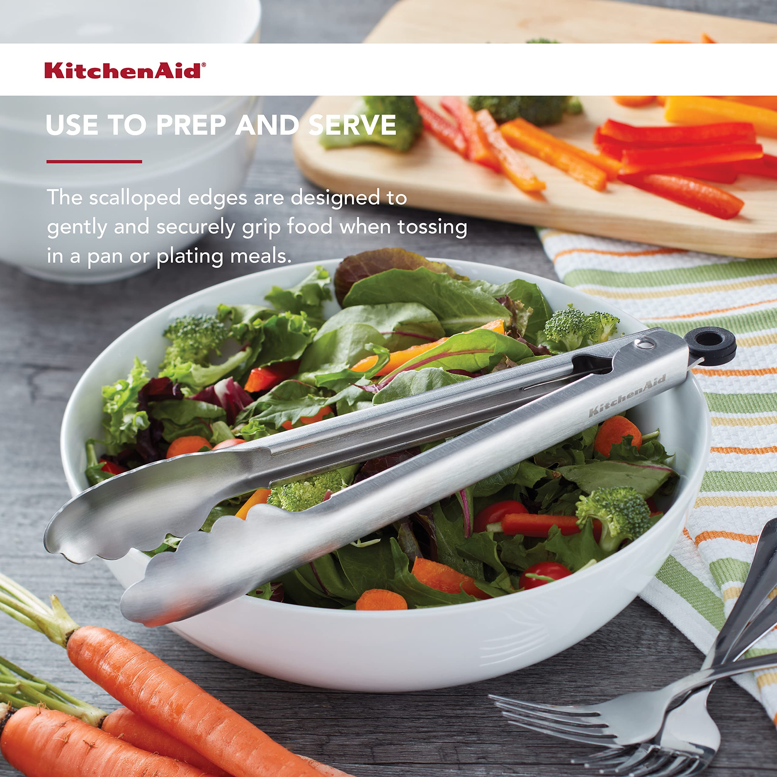 KitchenAid Gourmet Pince de service en acier inoxydable avec crochet de suspension et fermeture sécurisée, 22,9 cm
