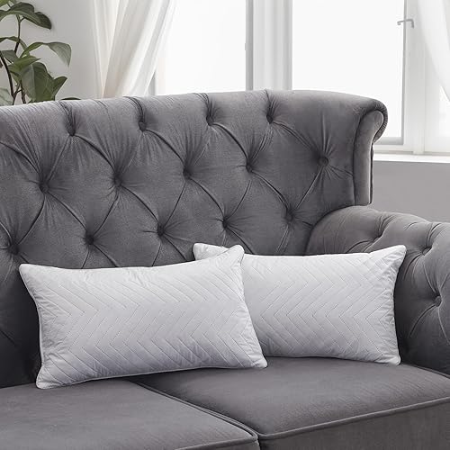 Miniatura 2 de Bafode Juego de 2 rellenos de almohada de plumas de ganso, 12 x 20 pulgadas, lujosos cojines decorativos corrugados con exquisito borde satinado