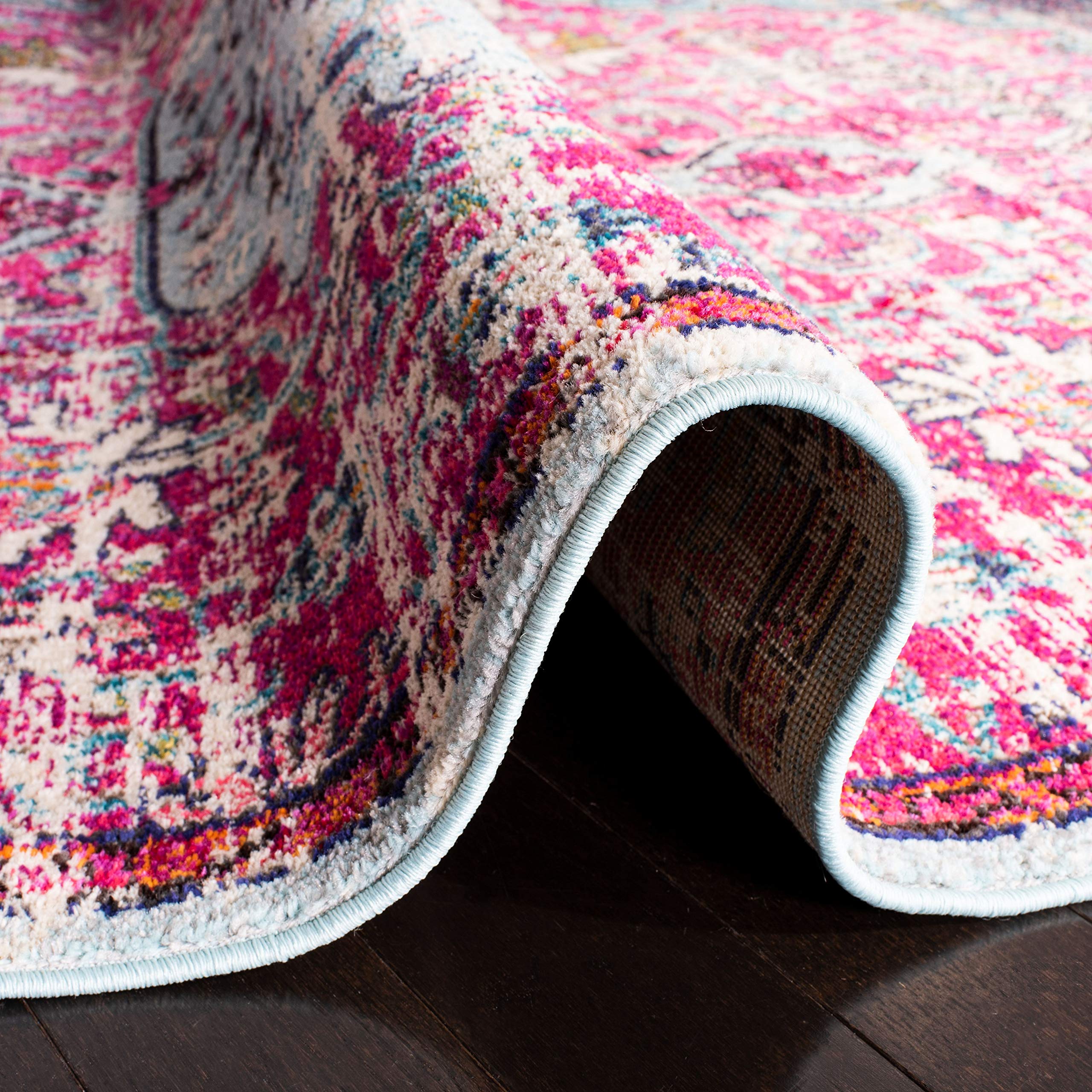 SAFAVIEH Tapis Boho pour Salon, Salle à Manger, Chambre à Coucher - Madison Collection, Tapis à Poil Court, Fuchsia et Sarcelle, 160 X 229 cm