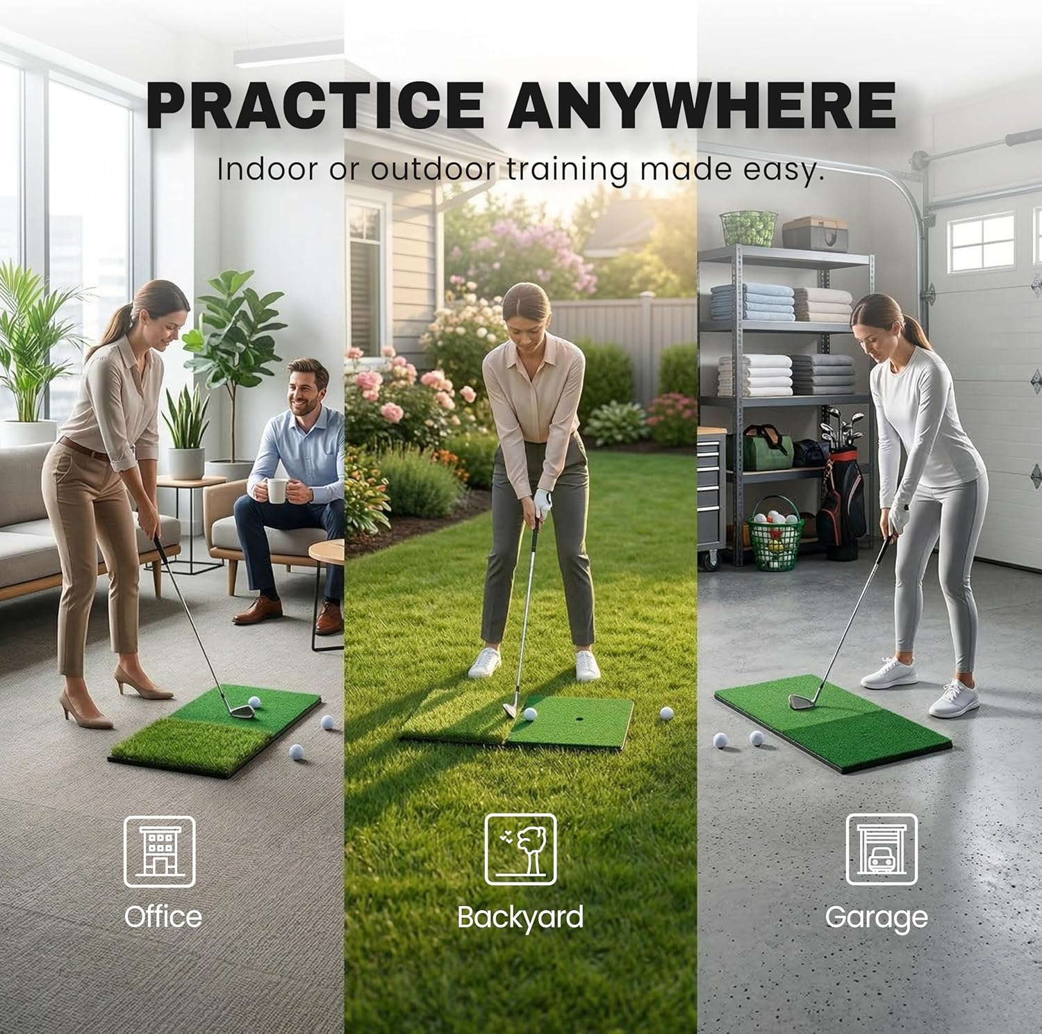 Golf Chipping Net with Mat and Balls - 26x26 Pop Up Indoor & Outdoor Golf Target for Backyard Practice - Foldable Training Equipment with Dual-Turf, 12 PU Balls, Sandbags & Pegs