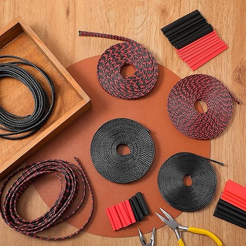 Miniatura 6 de Fundas trenzadas de telar de alambre de 96 pies para organizar cables con 127 piezas de tubos termorretráctiles para cables de audio y video contra