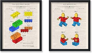 Monem Art 2-Piece Construction Toy Blueprint Poster - Building Blocks Patent Print - Dictionary Art - Technical Drawing - Minifigure Art - Kids Room Wall Decor - 8x10 UNFRAMED Wall Art