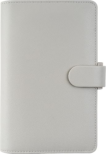 Filofax Saffiano - Organizador personal compacto, granito, grano cruzado, aspecto de cuero, seis anillos, calendario semanal para ver, multilingüe,