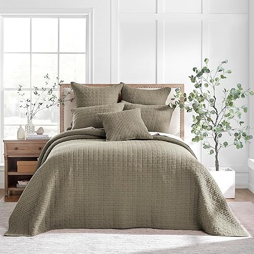 Levtex Home - Mills Waffle - Juego de colcha Queen - Waffle de algodón gris pardo - Tamaño de la colcha (106 x 106 pulgadas), tamaño de la funda (26
