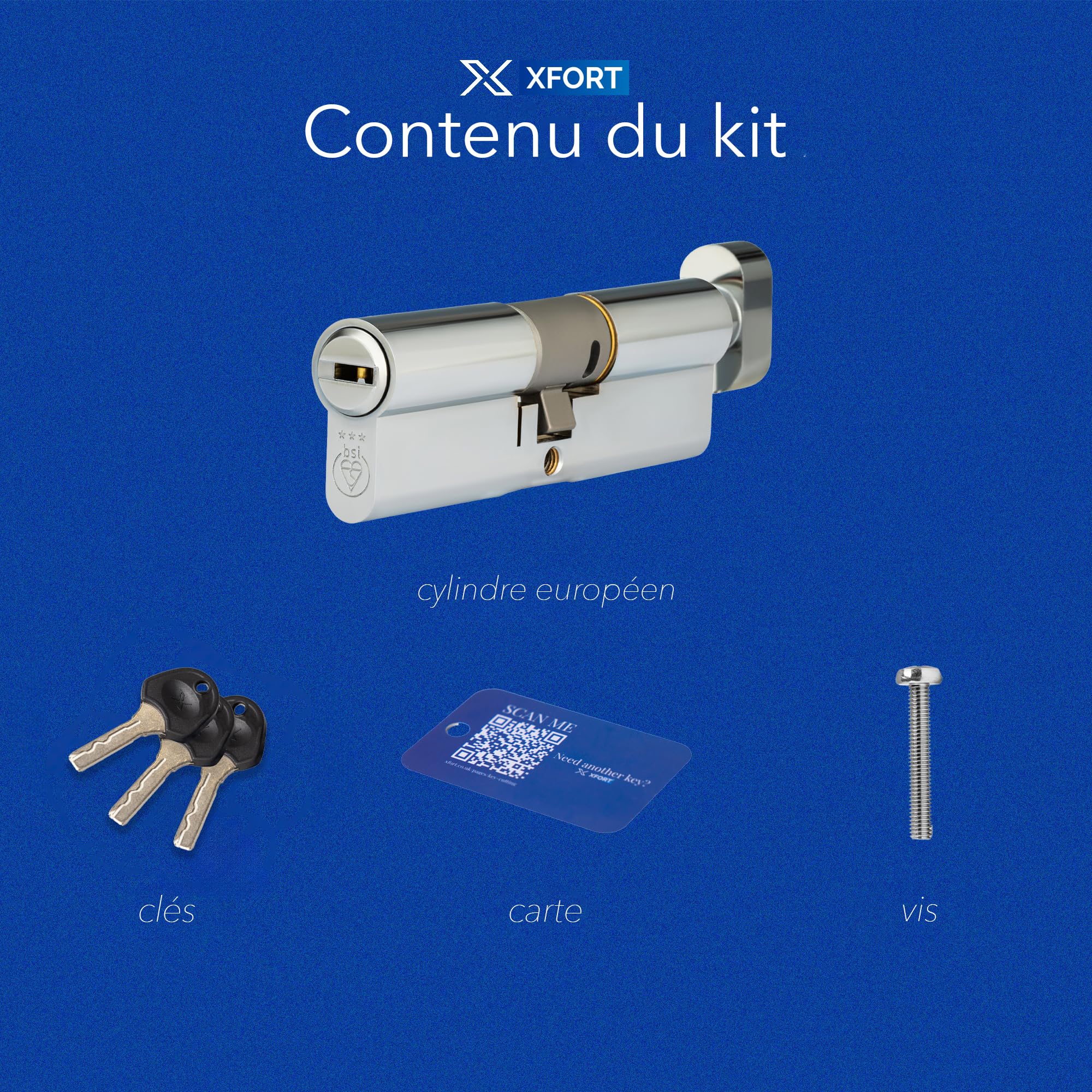 XFORT COLOSSUS | Cylindre avec Bouton Européen 3 Étoiles Chrome Poli 50EX/40T (90 mm), Barillet Anti-Casse de Norme TS007, Verrou de Porte d’Entrée uPVC.