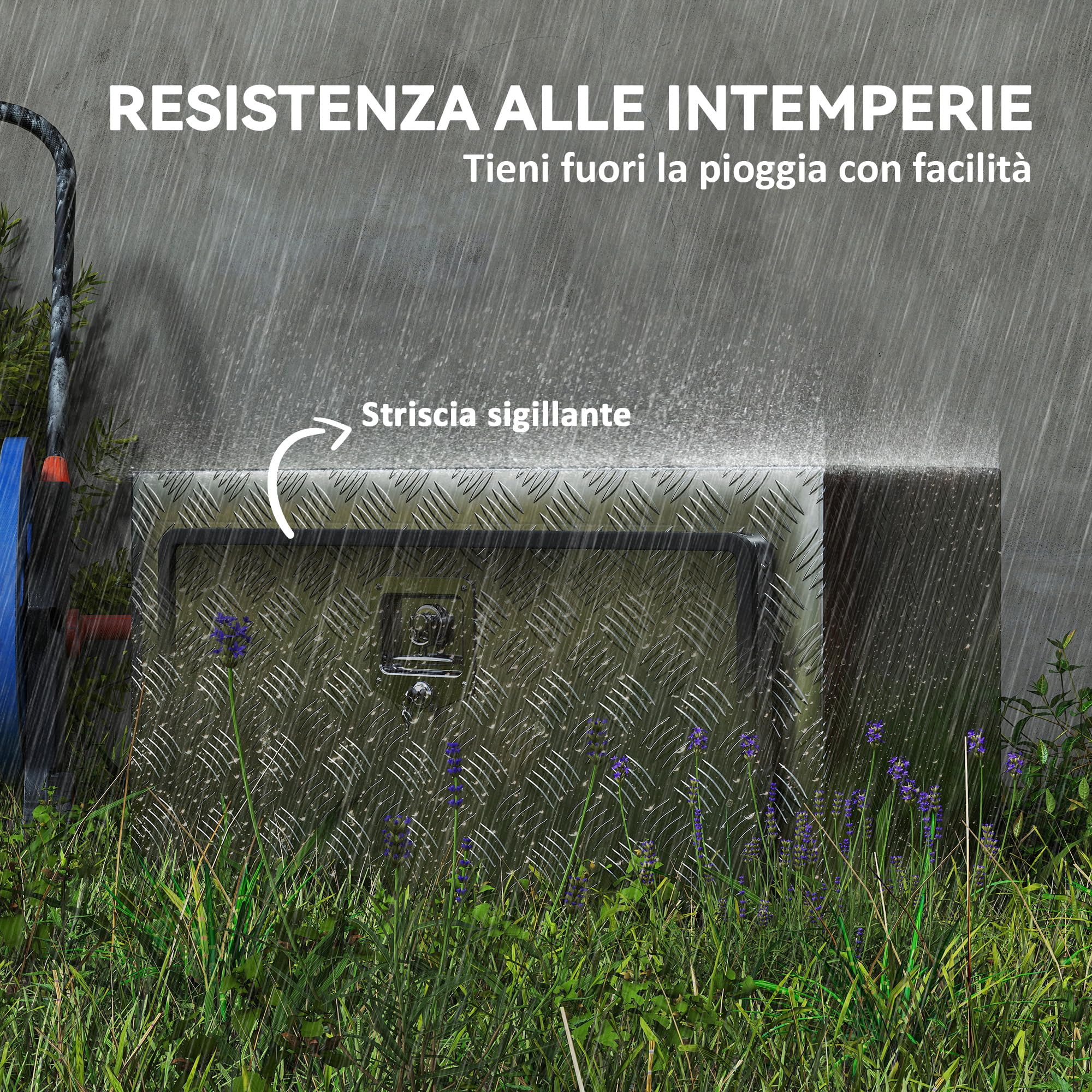 HOMCOM Cassetta degli Attrezzi in Alluminio con Serratura 2 Chiavi Argento | Box Portautensili 96L, Resistente Impermeabile, Scatola Portaoggetti, per Pick-Up Camper Rimorchi