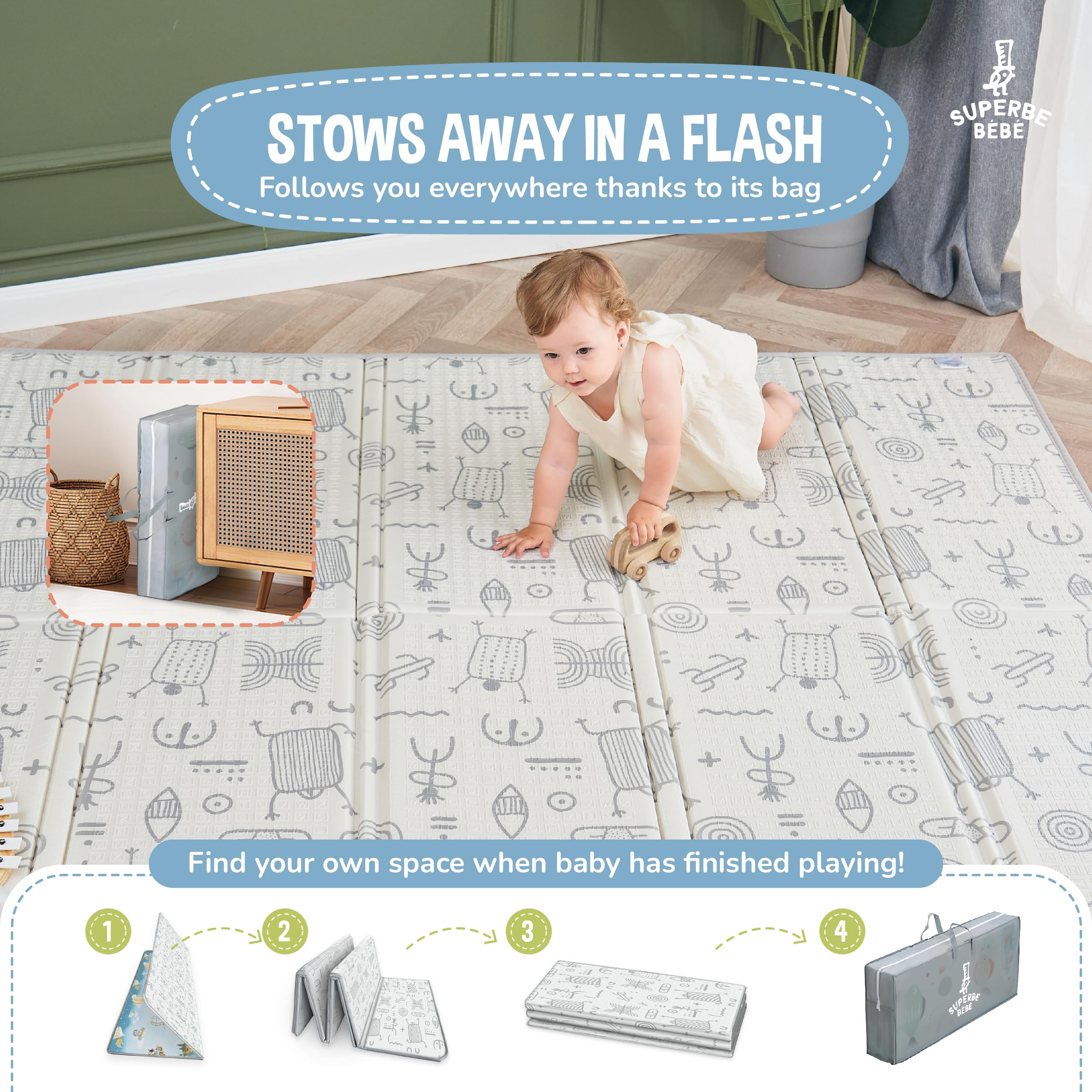 Tappeto Gioco Bambini Pieghevole 150x180x1cm Palestrina Neonato Montessori Reversibile Non Tossico E Impermeabile In Schiuma Per Bimbi. Palestra Neonati - Tappeto Tummy Time Neonati - Regalo Bambino