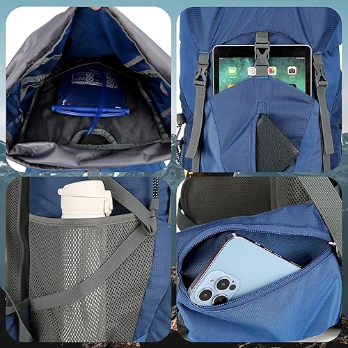 Miniatura 4 de WintMing - Mochila de senderismo de 75 litros con cubierta de lluvia, impermeable, mochila de campamento, zapatos de almacén para hombres y mujeres