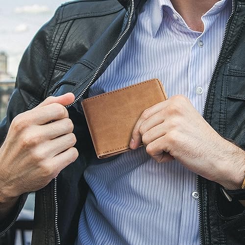 Miniatura 7 de Gostwo - Cartera minimalista delgada en piel vacuna auténtica, funda para tarjetas de identificación, bloqueo RFID.