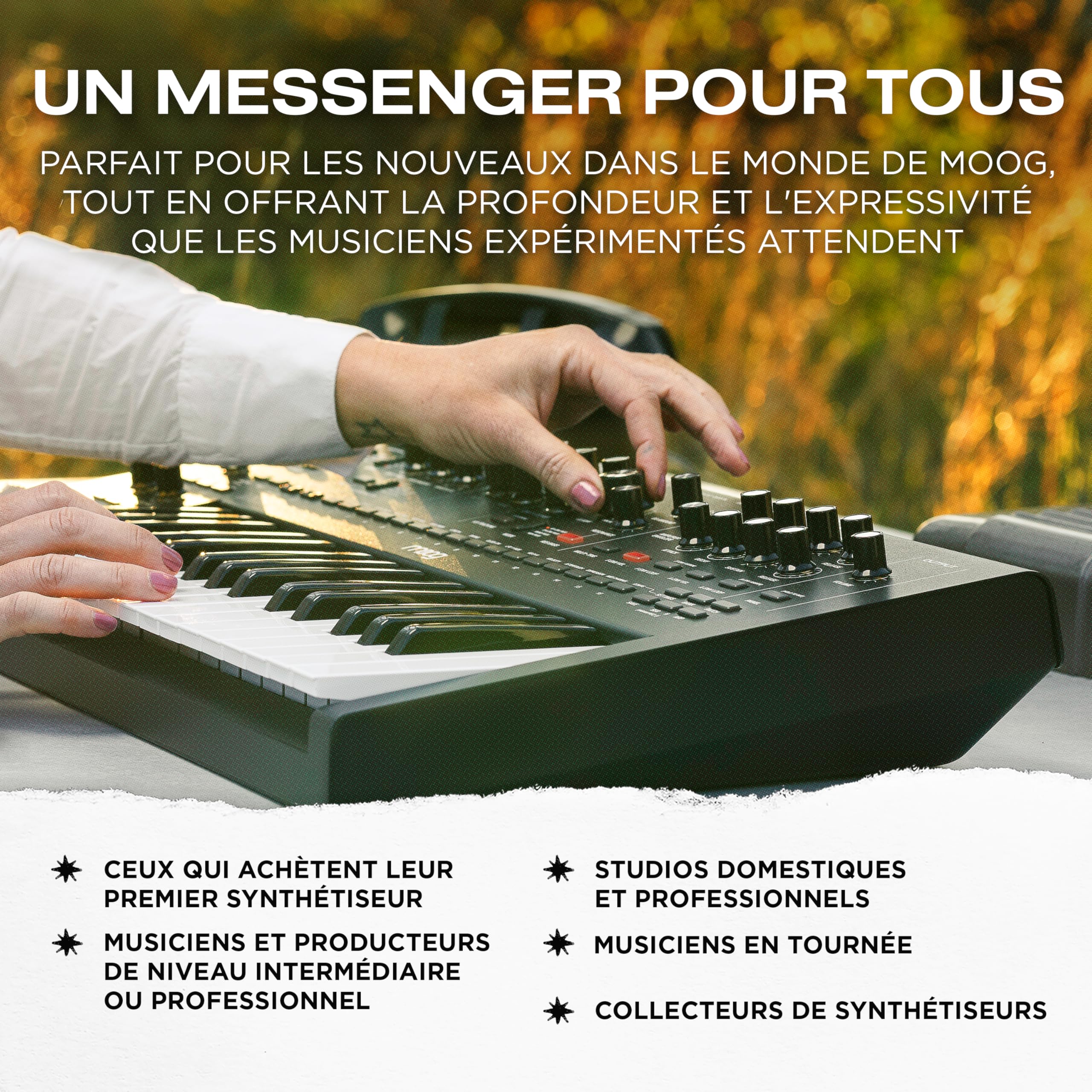 MOOG Messenger - Synthétiseur Monophonique Analogique Nouvelle Génération avec Clavier 32 Touches, Séquenceur 64 Pas, 256 Préréglages et Compensation RES BASS
