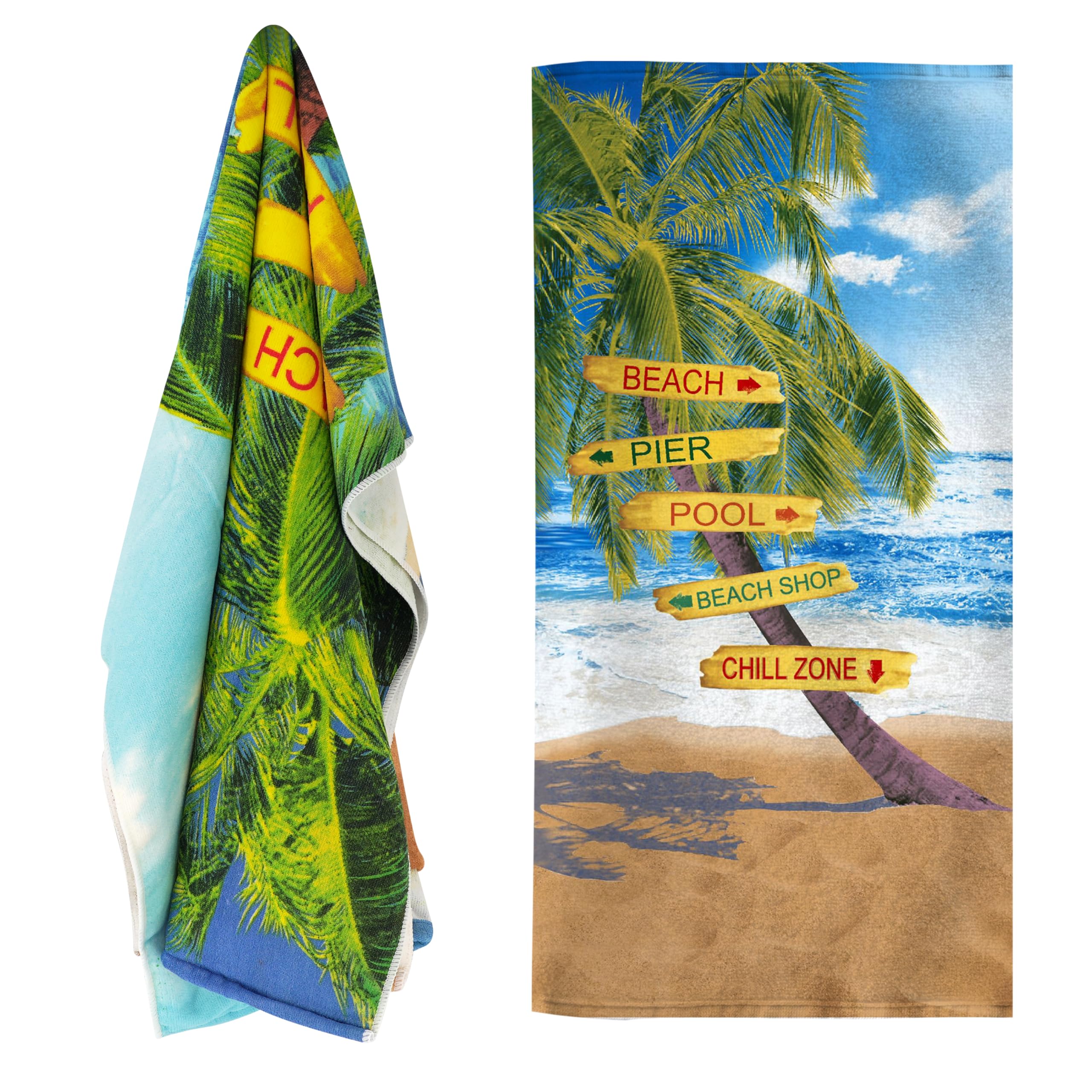 The Magic Toy Shop (Beach Signs) Geezy Large Microfibre Beach Bath Towel Sports Travel Camping Gym Lightweight Multicoloured