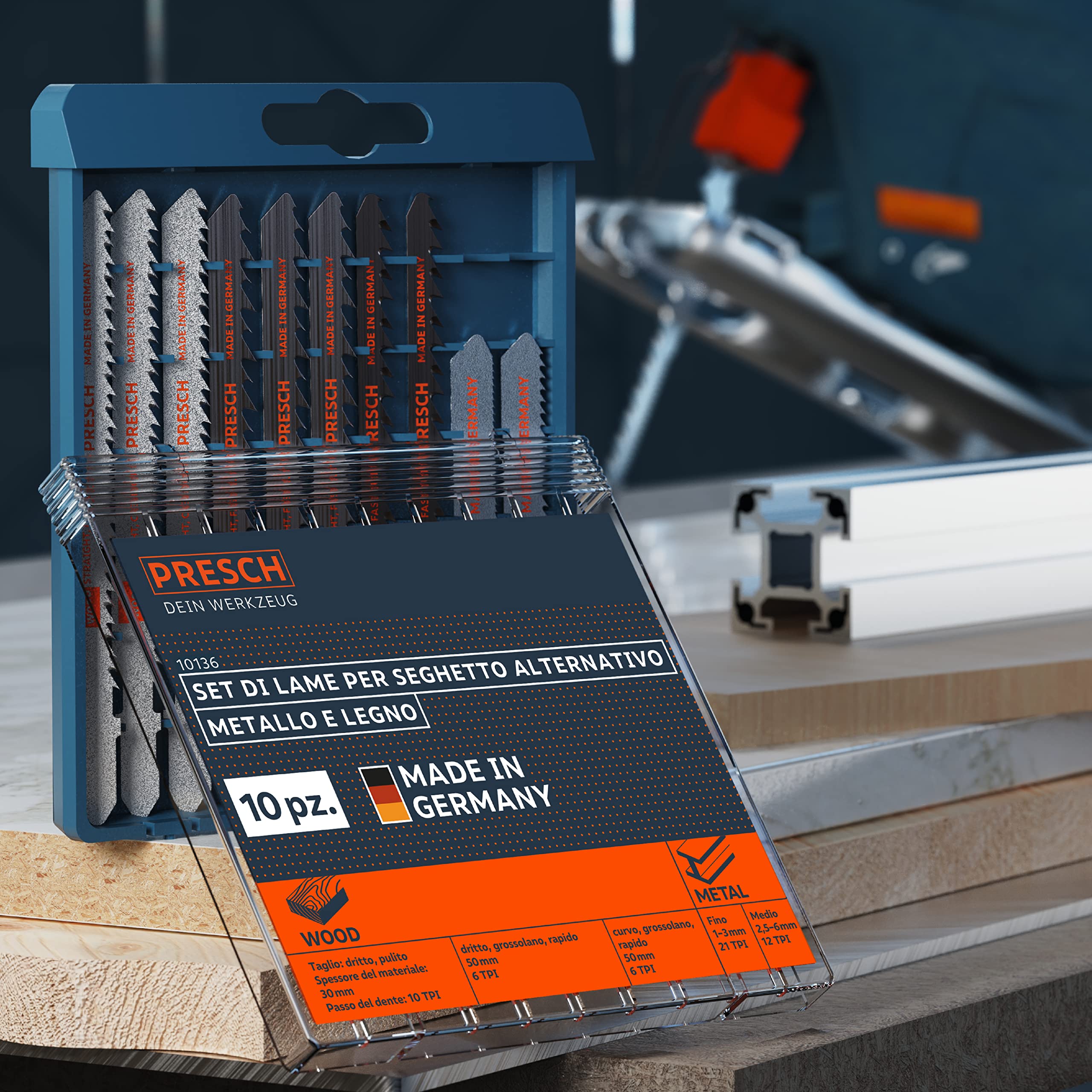 Presch Set di lame seghetto alternativo Metallo e Legno 10 pz. - Un unico set di lame per seghetto con codolo a T alternativo per tutte le applicazioni