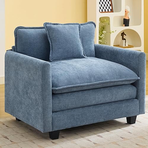 Miniatura 13 de Sofá seccional de 111'' con asiento profundo tipo nube, sofá seccional moderno y cómodo de chenilla en forma de L para juego de sala de estar, sofá