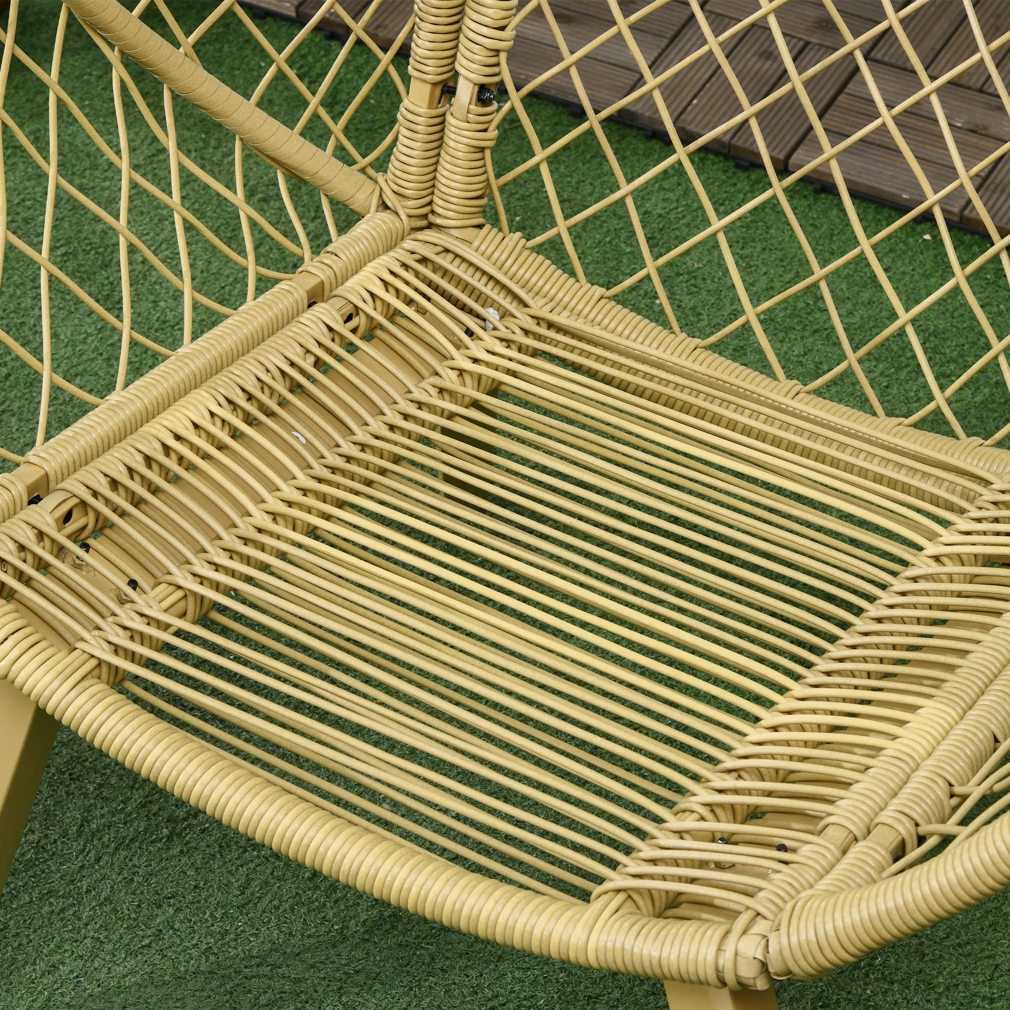Outsunny Sillón de Ratán Sintético Silla de Terraza en Forma de Huevo con Reposacabezas Acolchado y Cojín Carga 160 kg para Jardín Balcón 88x85x143 cm Natural y Crema