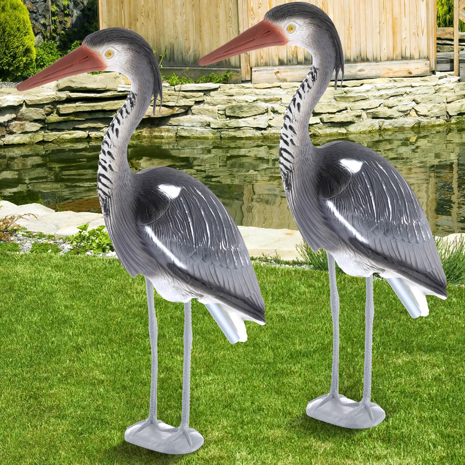 2 Pcs Blue Heron Statue with Legs and Stake 26'' (66cm) Tall Blue Heron Statue Bird Blue Heron Pond Decor for Waterfall, Yards, Landscape, and Garden Features(Gray)