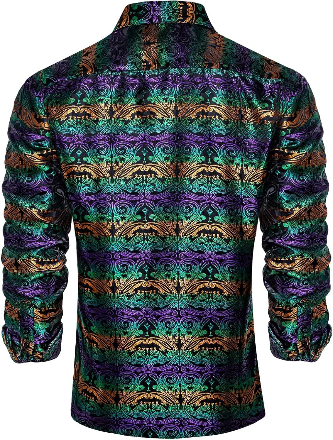 DiBanGu Men's Silk Paisley Dress Shirt Formal Long Sleeve Button-Down Casual Shirts for Wedding Party - Image 4