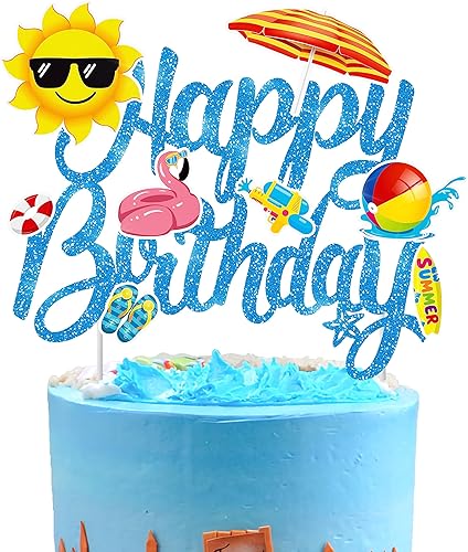 Decoración de pastel de playa de verano para piscina, selección de pastel de cumpleaños, decoración de pastel de feliz cumpleaños, decoración de