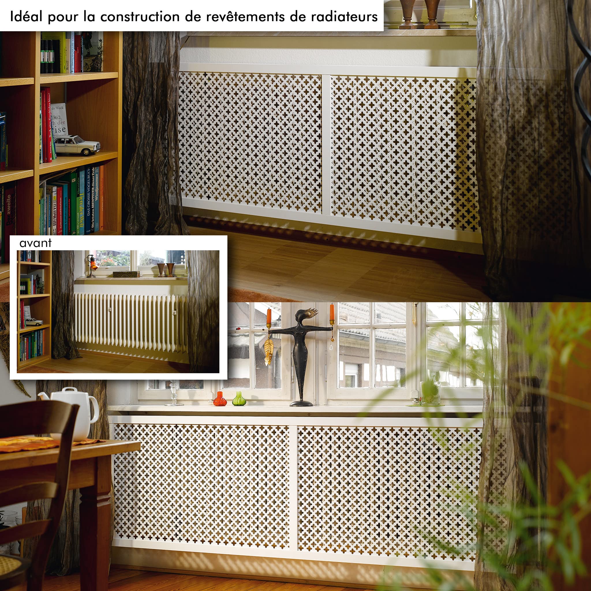 Grille De Radiateur Décorative LaserKris – MDF 3mm Apprêté Blanc – 600x620mm