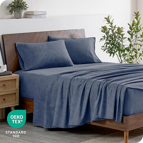 Miniatura 6 de Bare Home Juego de sábanas de franela 100% algodón, terciopelo suave y pesado, franela de doble cepillado, bolsillo profundo (Queen, índigo jaspeado)