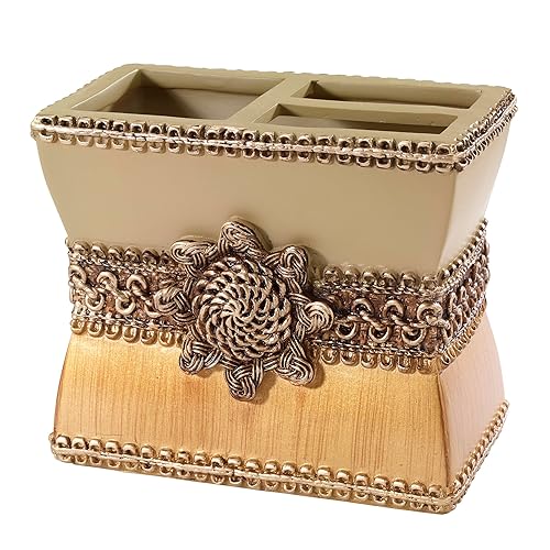 Avanti Linens 11166BGTE - Soporte para cepillos de dientes trenzados, mediano, multicolor, dorado