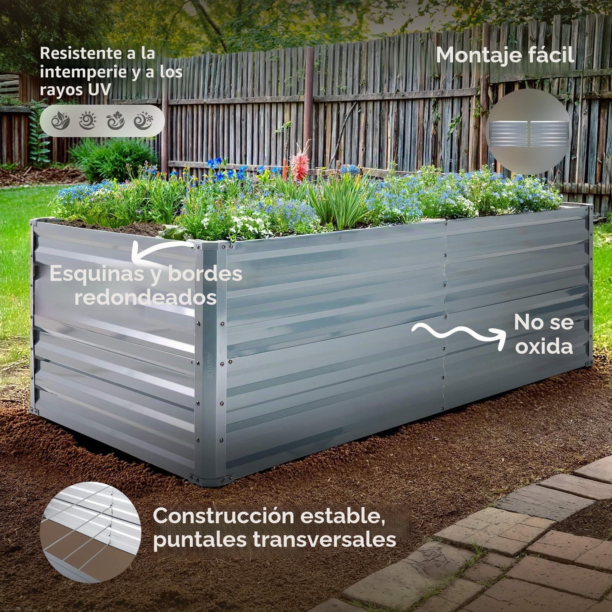 Arebos Cama de Jardín Elevada de Metal 180x90x79 cm | Cama de jardín de Acero galvanizado | Cama de siembra Resistente a la Intemperie y al óxido | Cama de Vegetales Rectangular para jardín y Patio