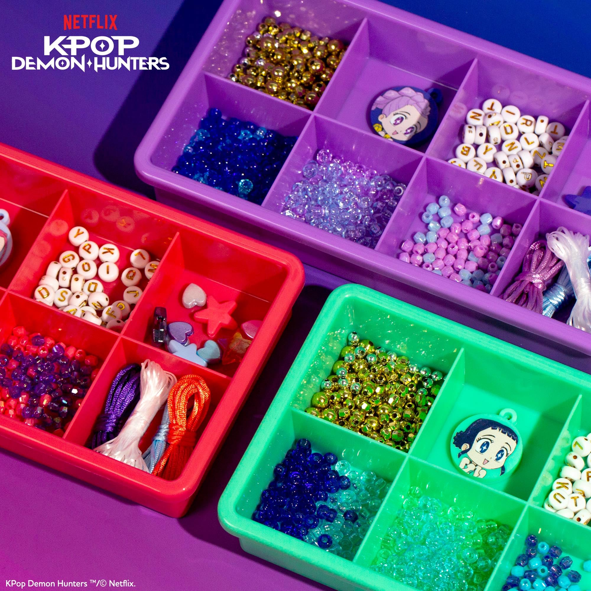 Kpop Demon Hunters™ Friendship Bracelet Kit, 3-Pack, Rumi, Mira & Zoey Bracelet Making Kits, Beads for Jewelry Making, Kpop Charms & Travel-Friendly Bead Case, Official K Pop Demon Hunters Merch - 3
