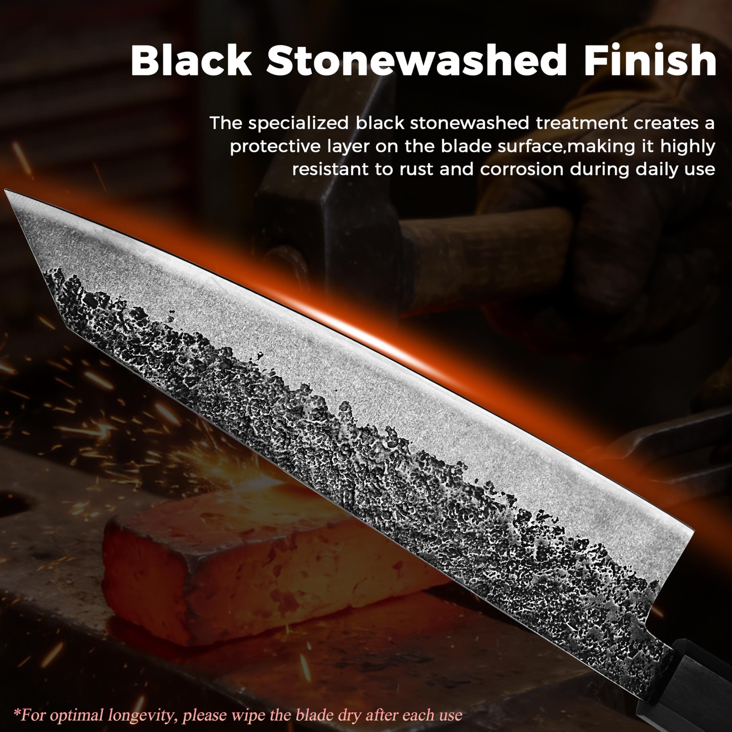 KITORY Japoński Nóż Kiritsuke 20 cm | Profesjonalny nóż kuchenny, Superostrzeostrze, Elegancka rączka z czarnego drewna, Czerwony gumowy kwadrat
