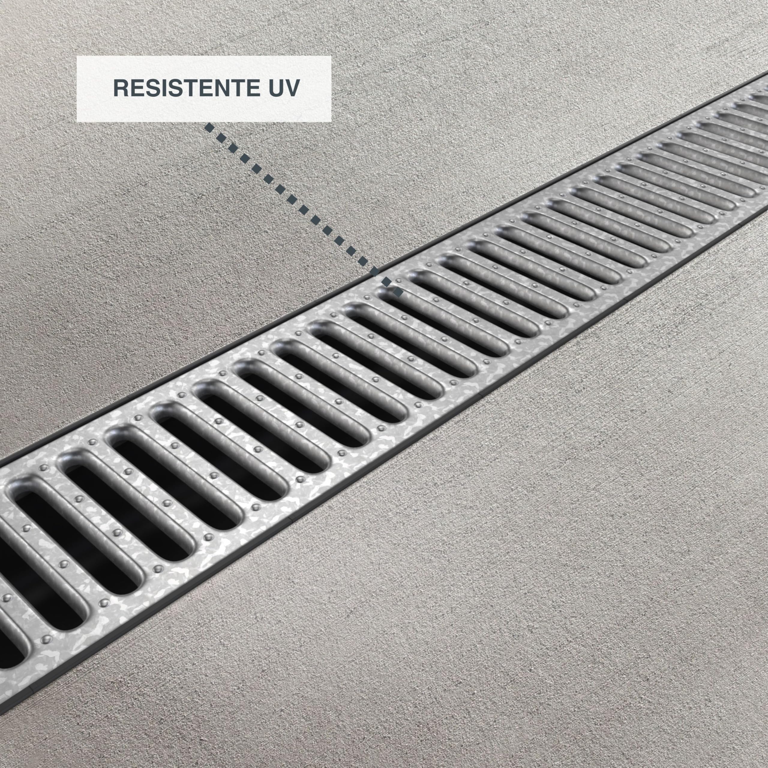 VODALAND - Canaleta de Desagüe Easy 2 con Rejilla de Acero Galvanizado - Kit de 5 Metros para Drenaje de Jardín y Aguas Pluviales | Alta Resistencia para Recoger Agua | Ideal para Terraza